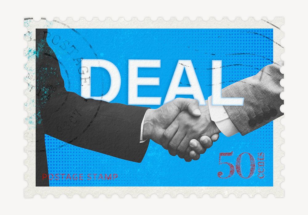 Business deal postage stamp, stationery collage element