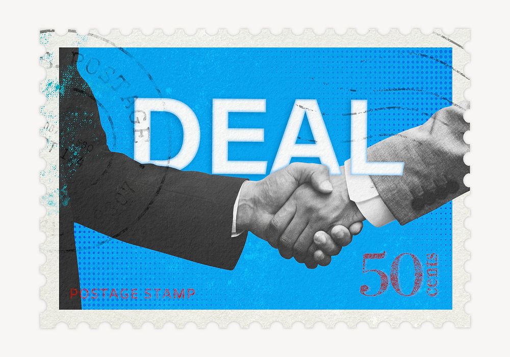 Business deal postage stamp sticker, stationery psd