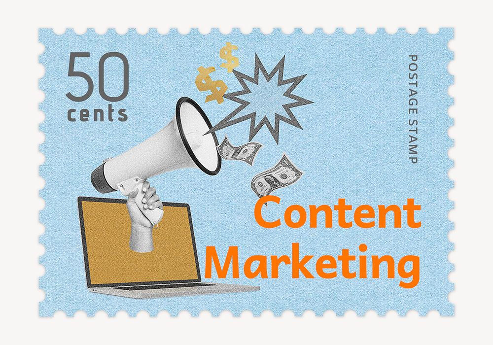 Content marketing postage stamp, business stationery collage element