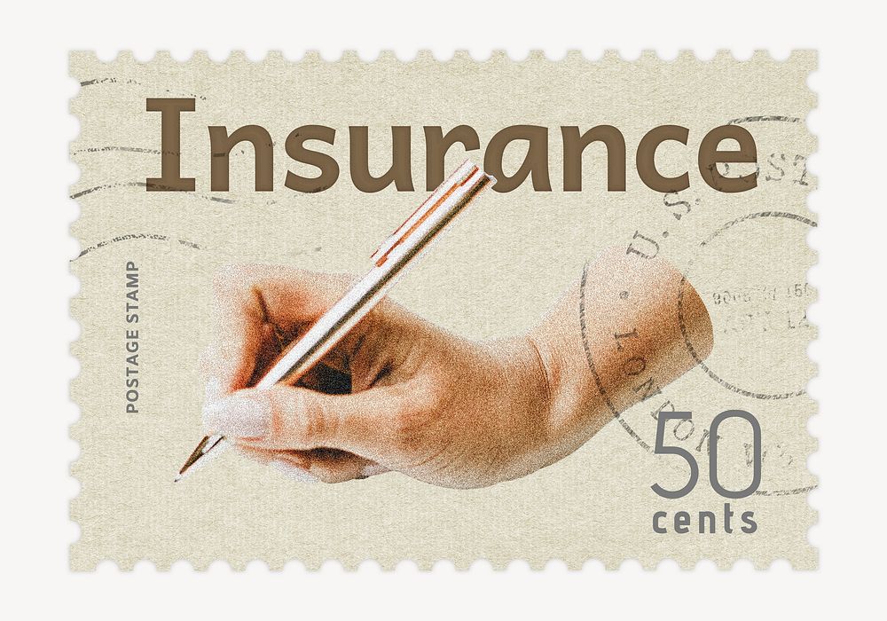 Insurance postage stamp sticker, business stationery psd