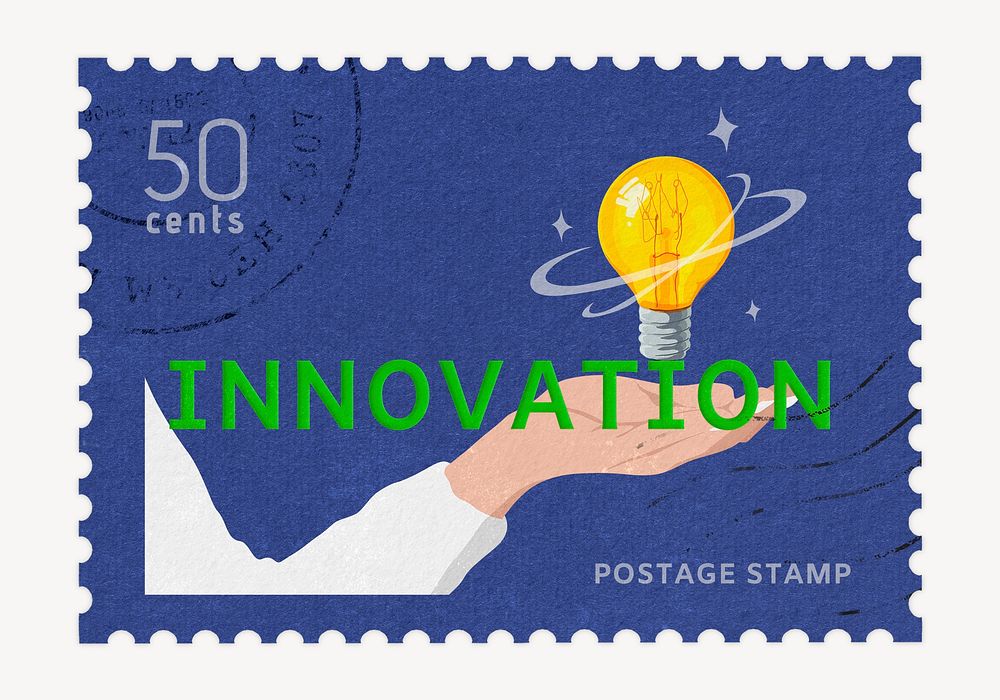Innovation postage stamp, business stationery collage element