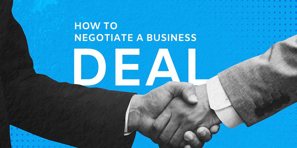 Business deal Twitter ad template, businessmen handshake remixed media vector