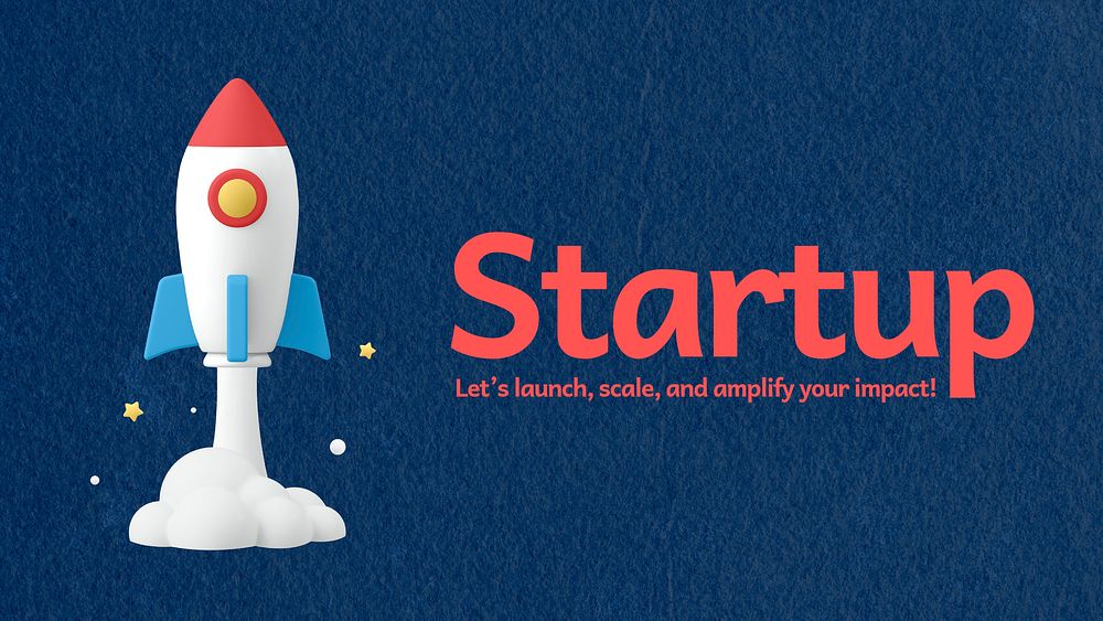 Startup business presentation template, rocket launch 3D illustration vector
