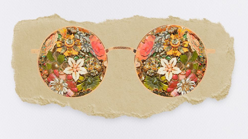 Floral sunglasses sticker, ripped paper collage element psd