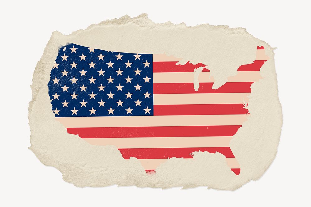 US flag map sticker, ripped paper collage element psd