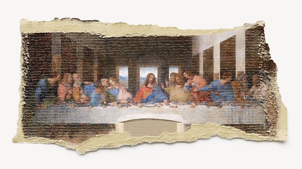 The Last Supper sticker, ripped paper collage element psd, famous artwork remixed by rawpixel