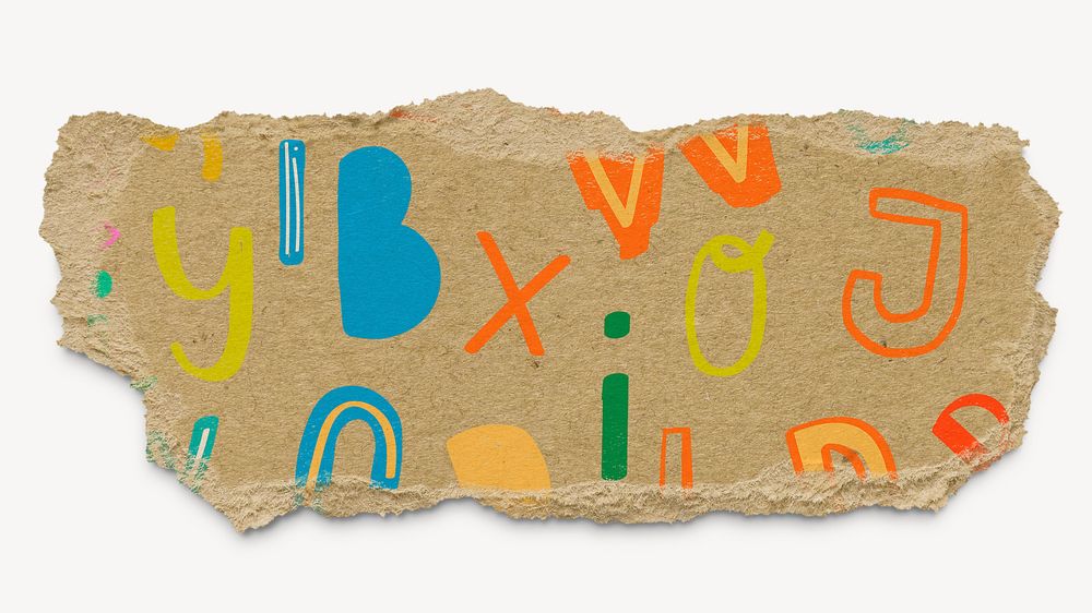 Cute alphabet pattern, ripped paper collage element 