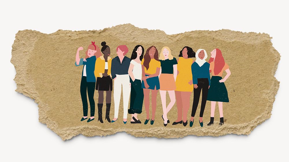 Diverse women, ripped paper collage element
