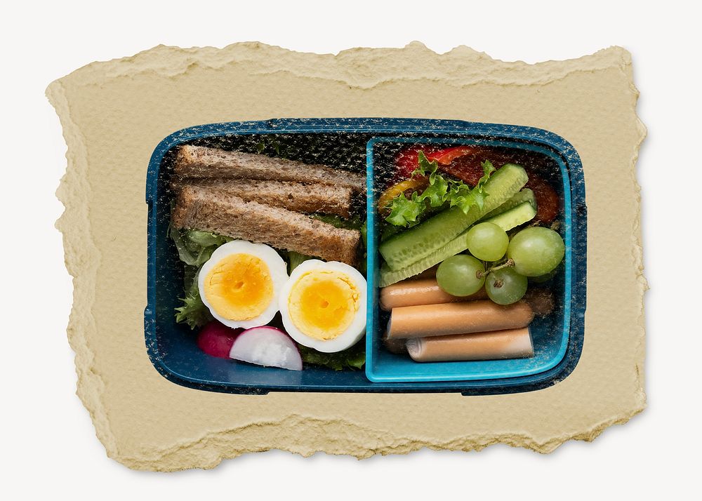 Lunch box, ripped paper collage element psd