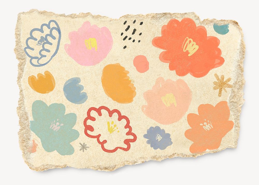 Cute flower pattern, ripped paper collage element 