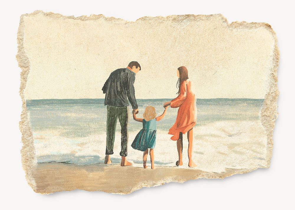Happy family, ripped paper collage element
