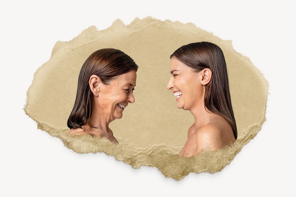 Happy mother daughter, ripped paper collage element