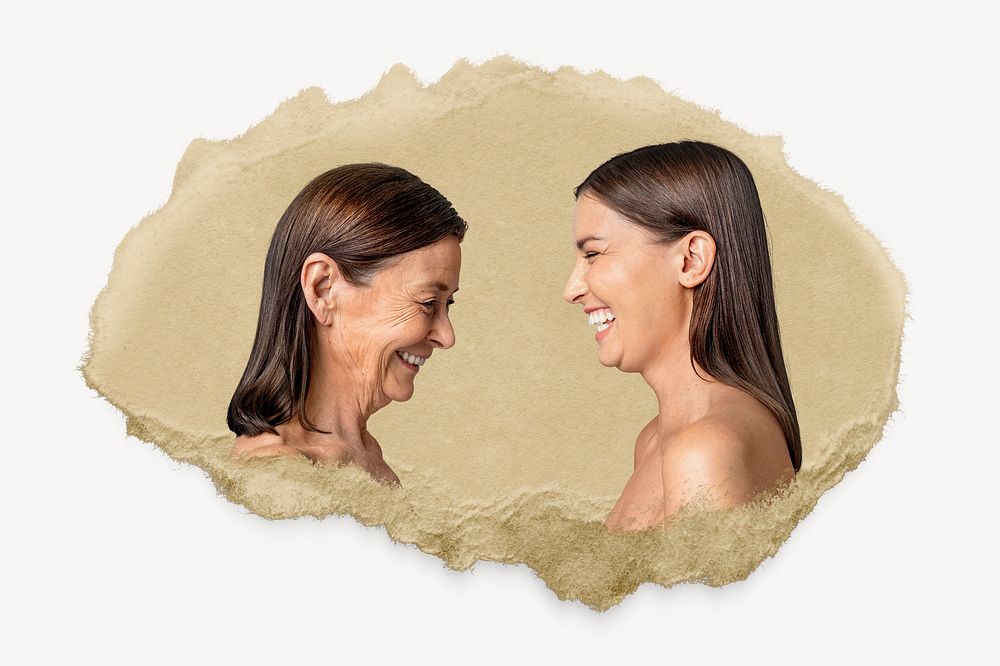 Happy mother daughter sticker, ripped paper psd