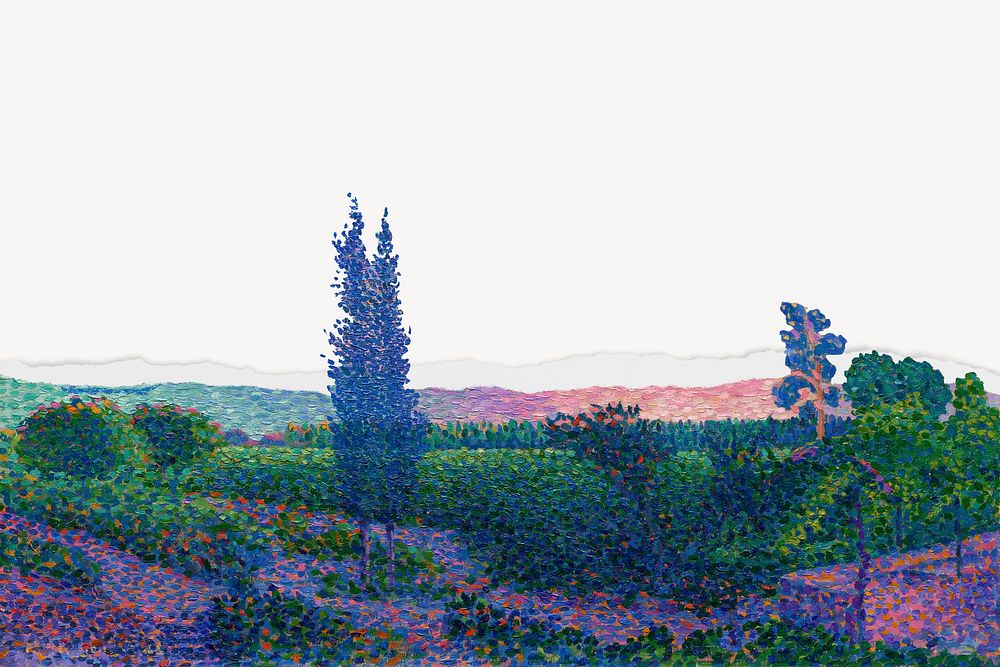 Henri-Edmond Cross's nature landscape border background, famous artwork remixed by rawpixel 