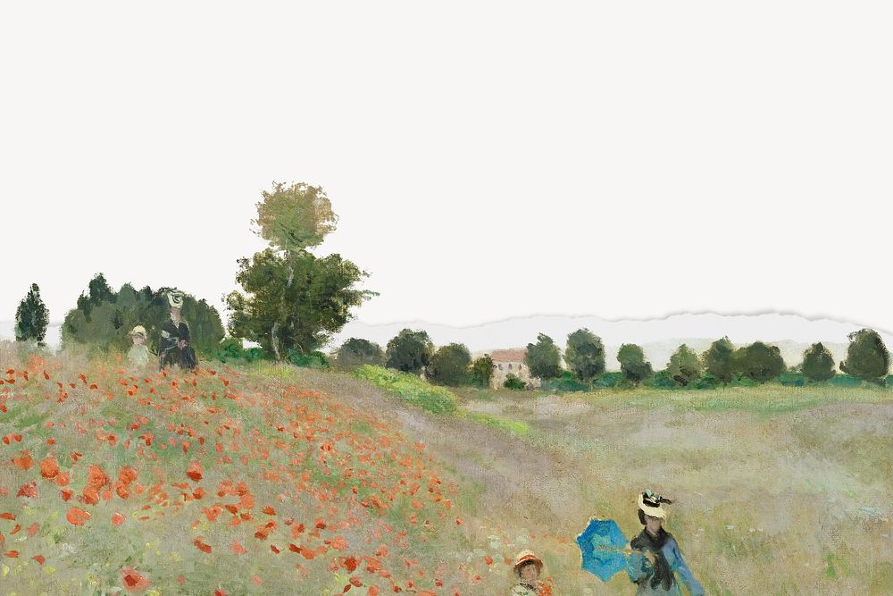 Monet's The Poppy Field near Argenteuil  border background, famous artwork remixed by rawpixel 