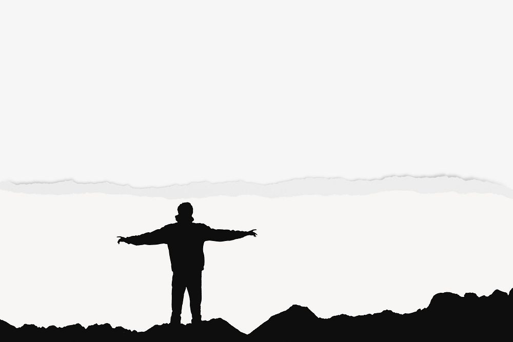 Silhouette man  border background on torn paper
