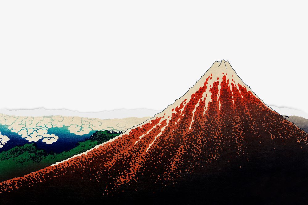 Hokusai's Sanka Hakuu border background, famous artwork remixed by rawpixel 