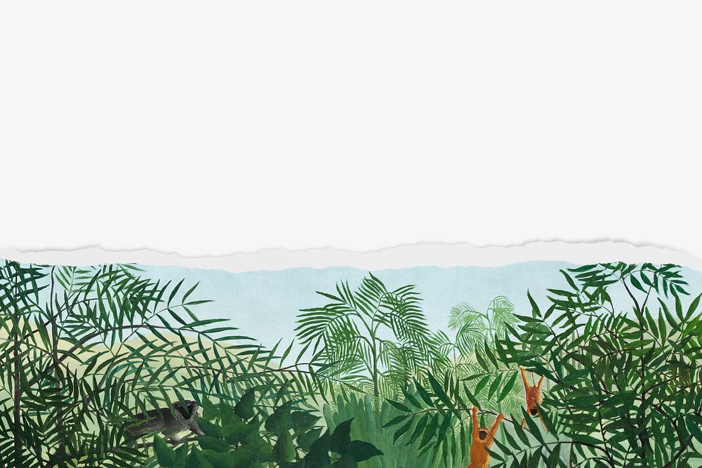 Rousseau's Tropical Forest with Monkeys border background, famous artwork remixed by rawpixel 