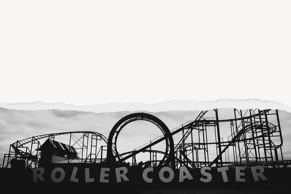 Roller coaster silhouette border background on torn paper