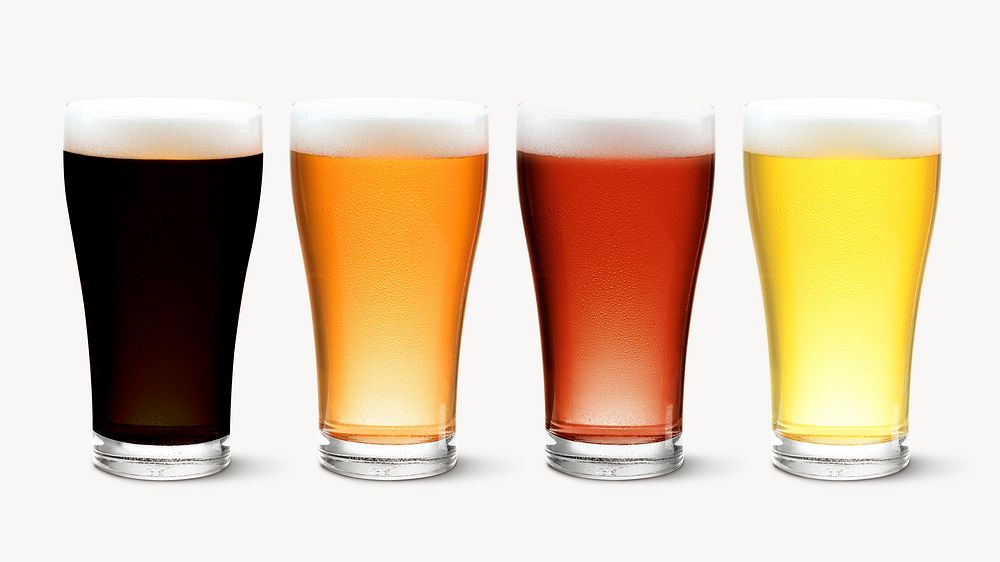 Beer glasses, alcoholic beverage isolated image