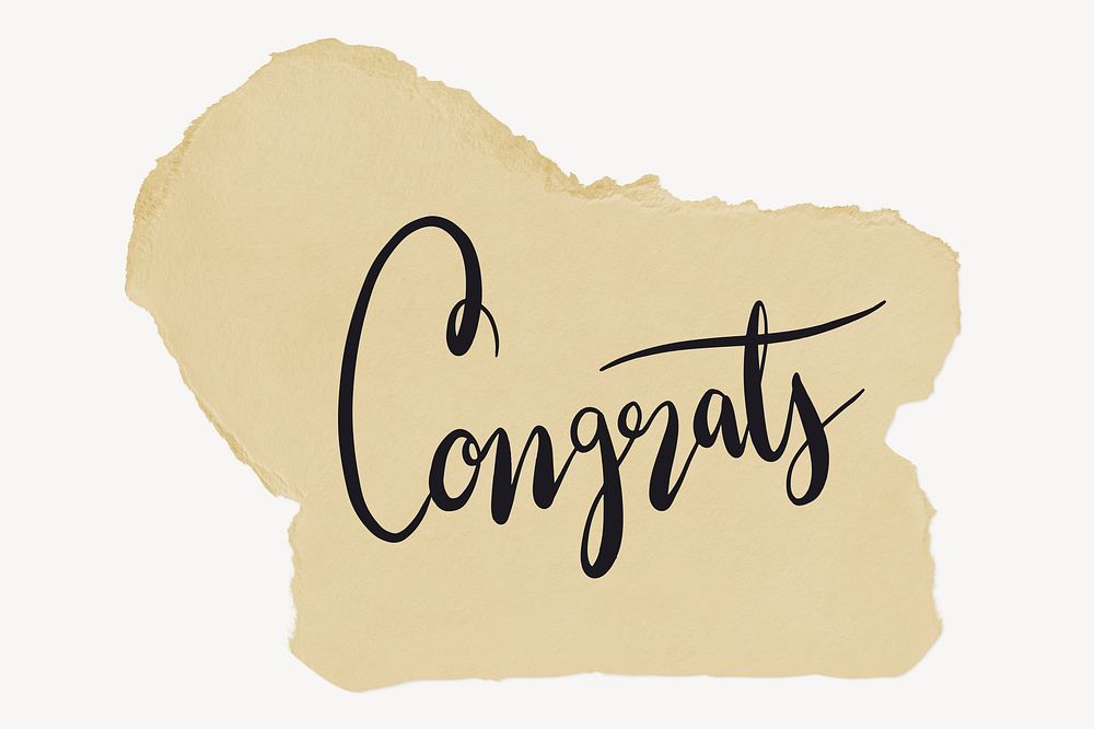 Congrats word, ripped paper typography