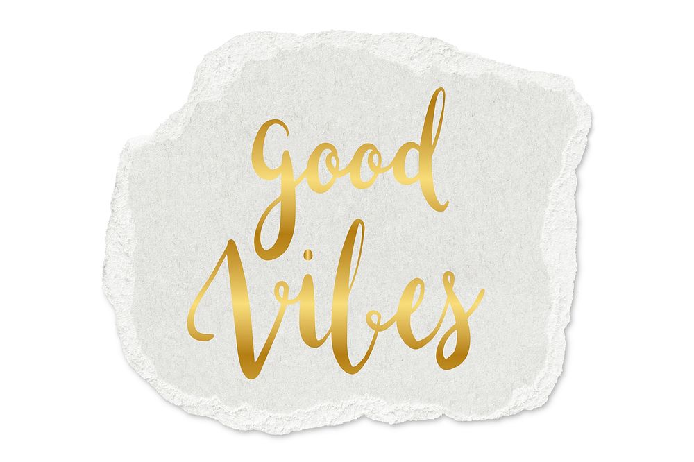 Good vibes word, torn paper typography