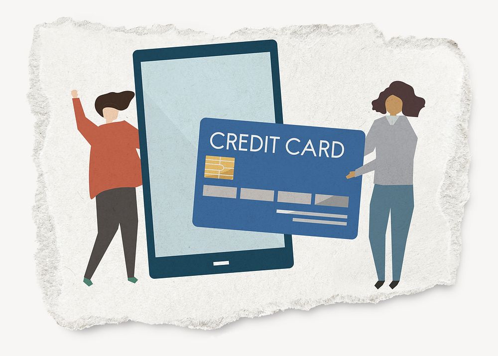 Financial illustration, credit card, torn paper