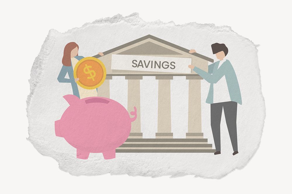 Investment illustration, bank savings, torn paper