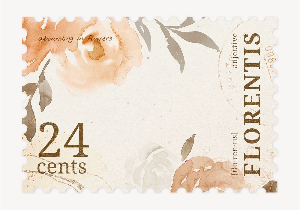 Aesthetic floral postage stamp, aesthetic watercolor botanical collage element psd