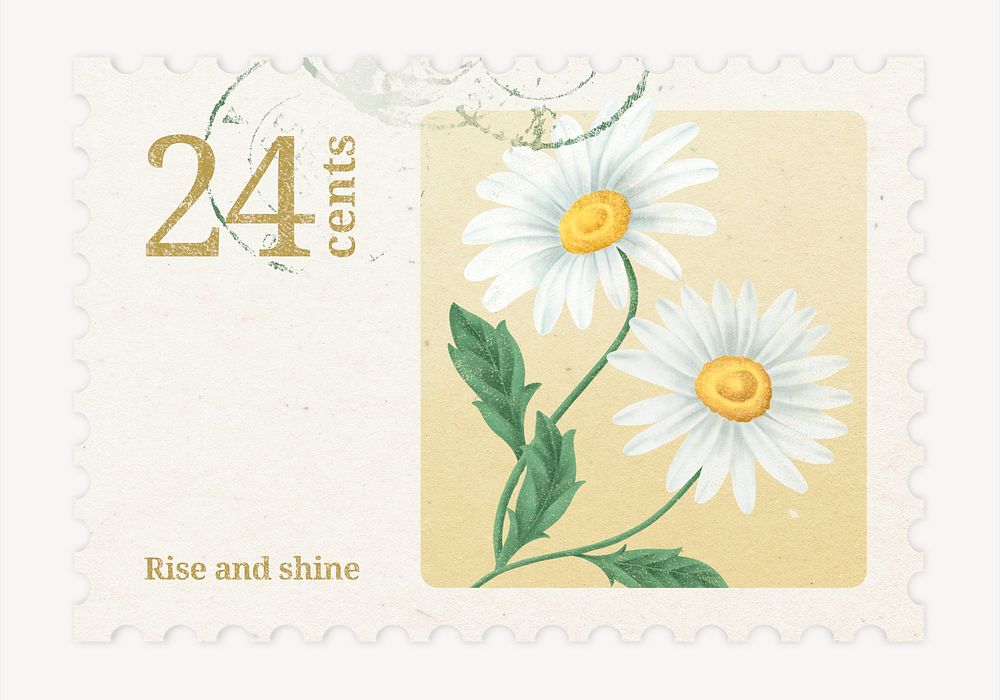 Daisy postage stamp, flower collage element psd