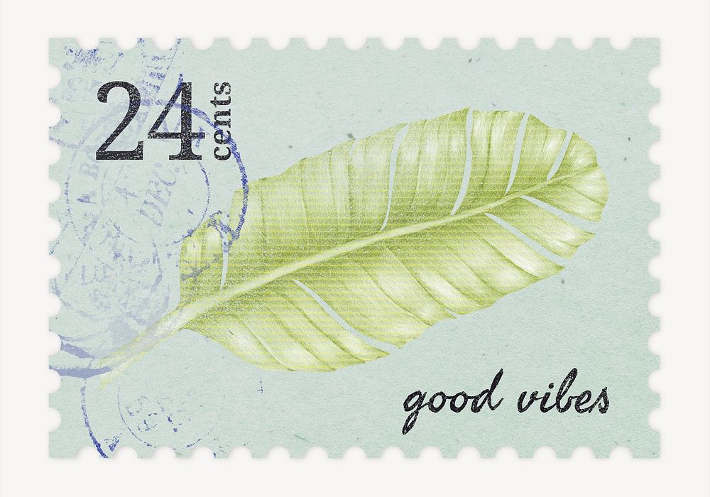 Botanical postage stamp, aesthetic banana leaf collage element psd