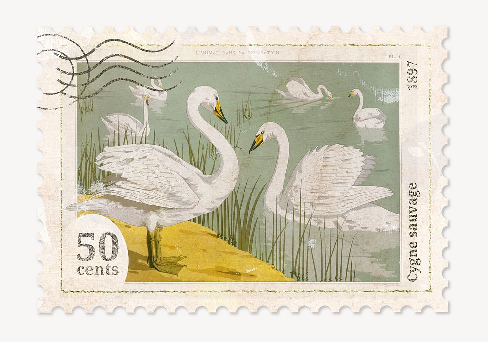 Swan postage stamp, ephemera collage element psd