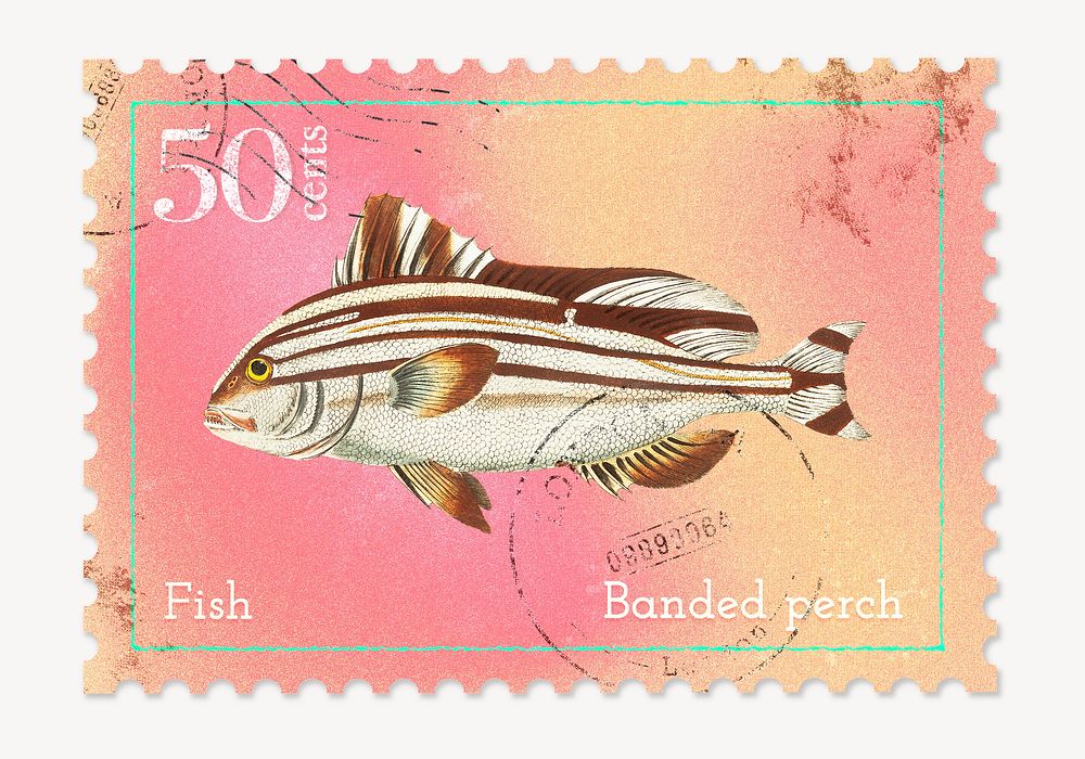 Fish postage stamp, aesthetic animal graphic