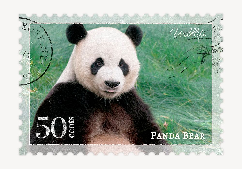 Panda postage stamp, aesthetic animal graphic