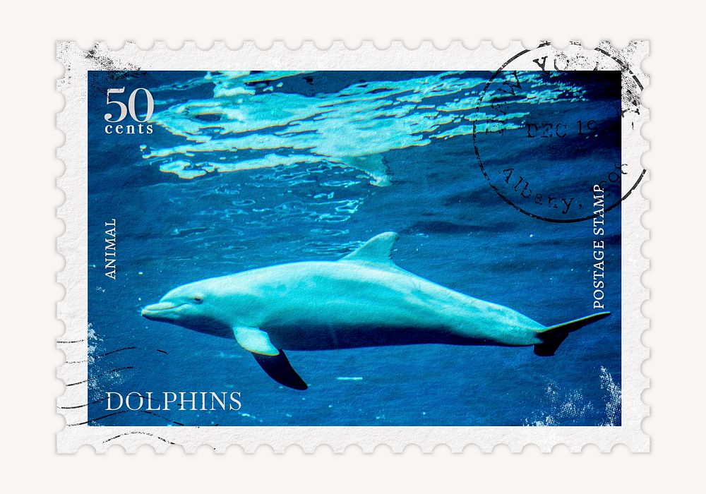 Dolphin postage stamp, aesthetic animal graphic