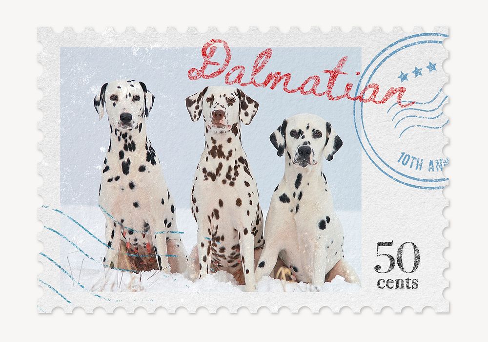 Dalmatian postage stamp, aesthetic animal graphic