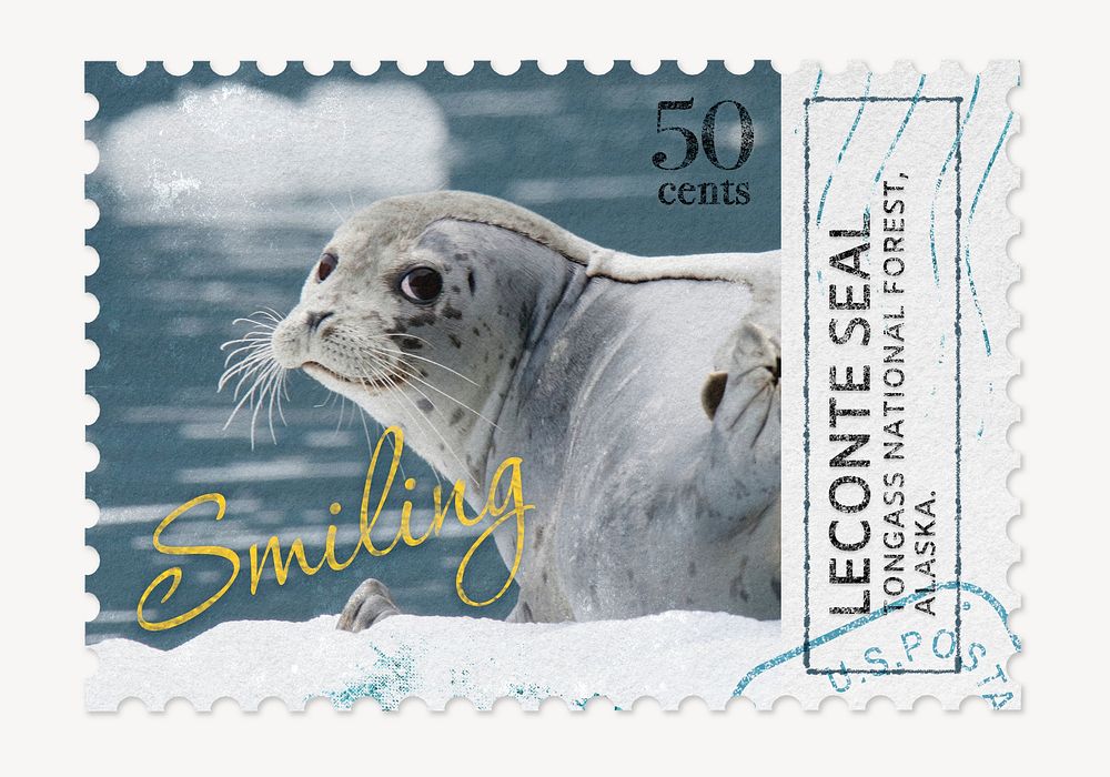 Seal postage stamp, animal collage element psd