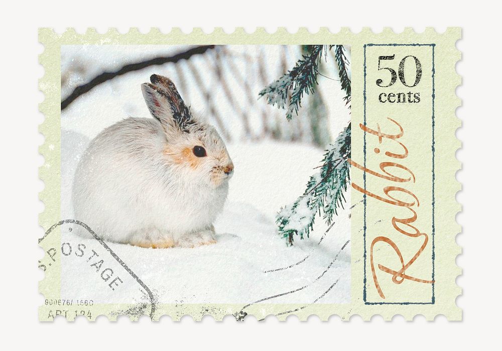 Rabbit postage stamp, aesthetic animal graphic