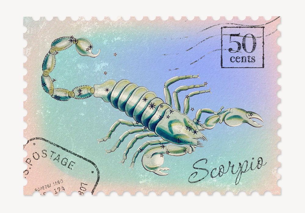 Scorpio postage stamp, animal collage element psd