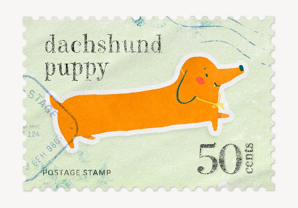 Dachshund postage stamp, animal collage element psd