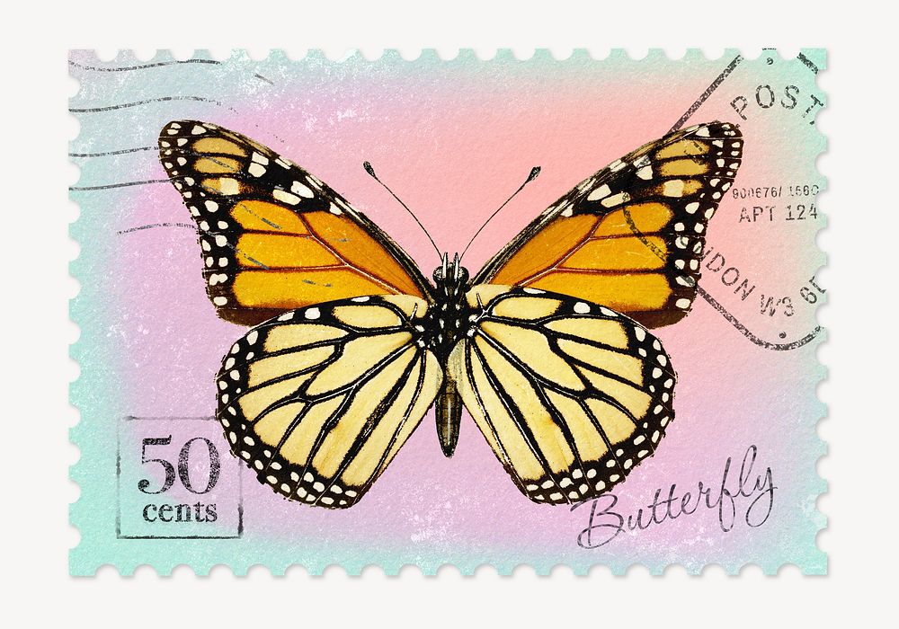 Butterfly postage stamp, aesthetic animal graphic