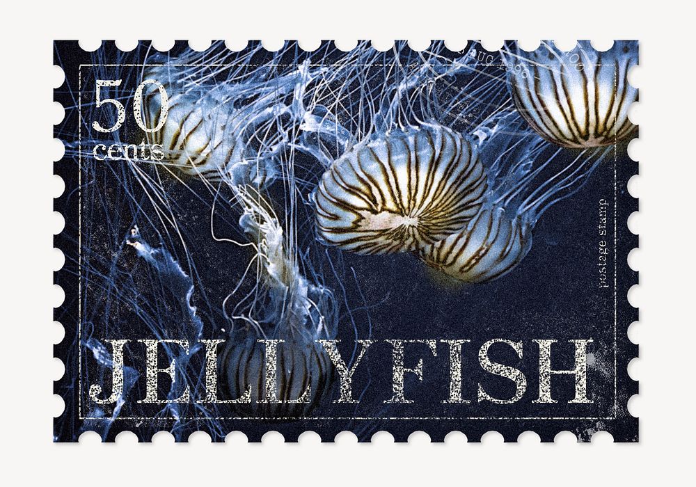 Jellyfish postage stamp, aesthetic animal graphic
