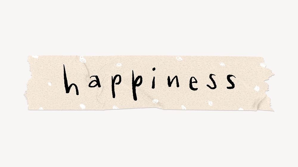 Happiness word sticker, washi tape typography psd