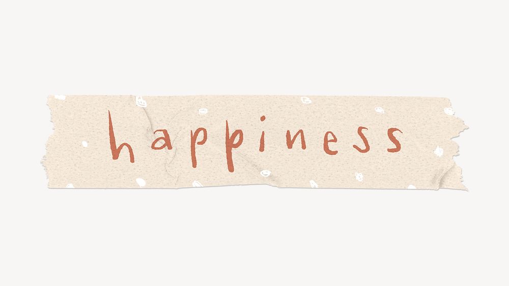 Happiness word sticker, washi tape typography psd