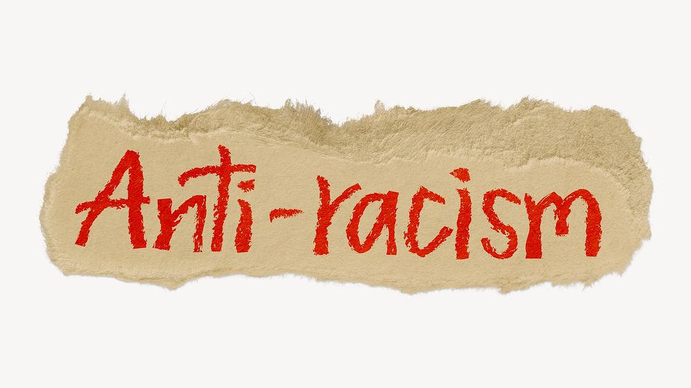 Anti-racism word sticker, ripped paper typography psd