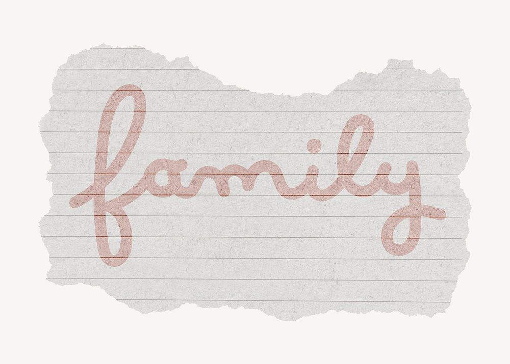Family word sticker, ripped paper typography psd