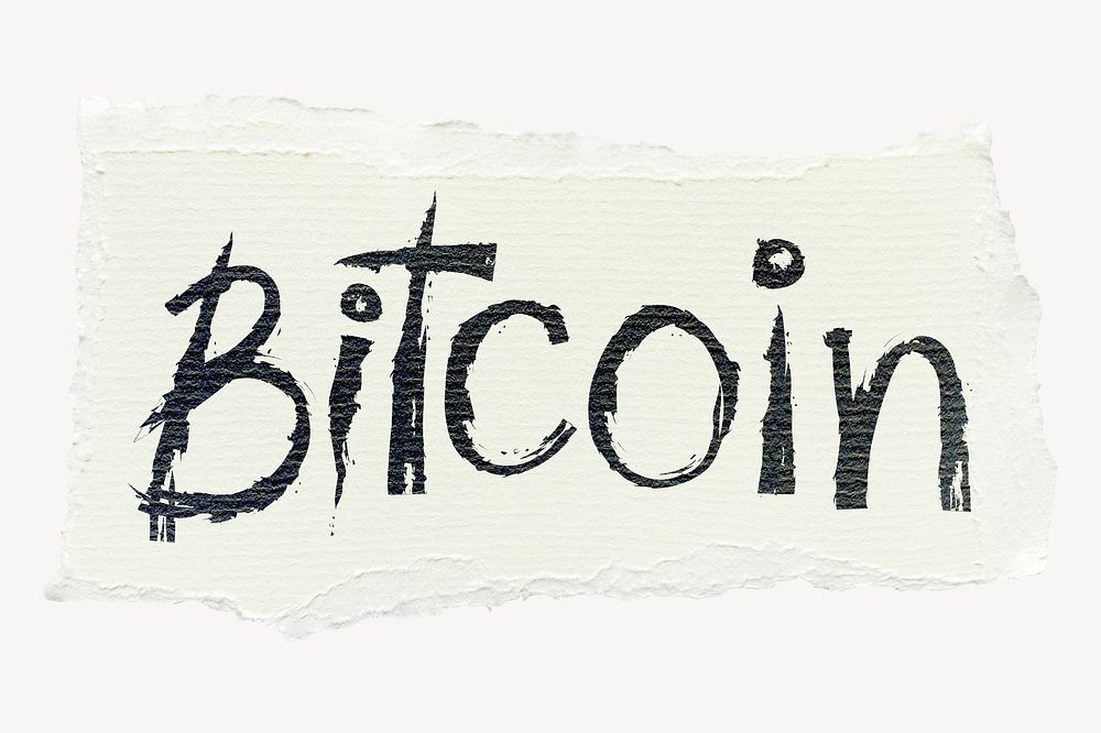 Bitcoin word, ripped paper typography