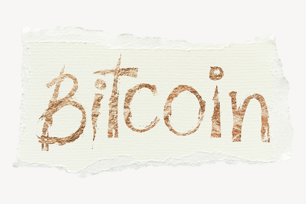 Bitcoin word, ripped paper typography