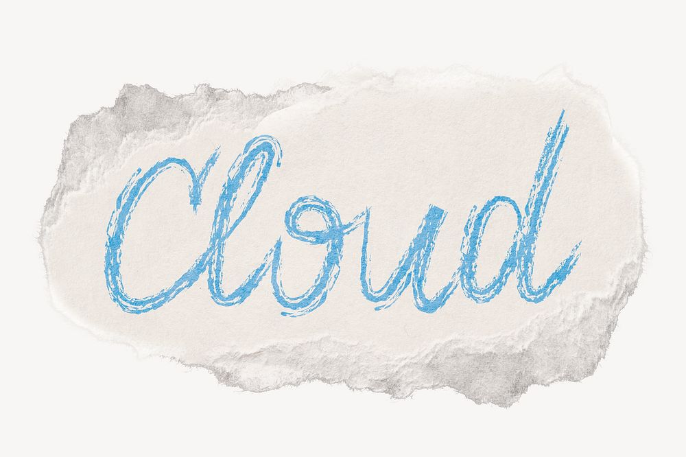 Cloud word sticker, ripped paper typography psd