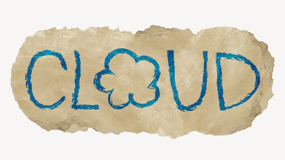 Cloud word, ripped paper typography